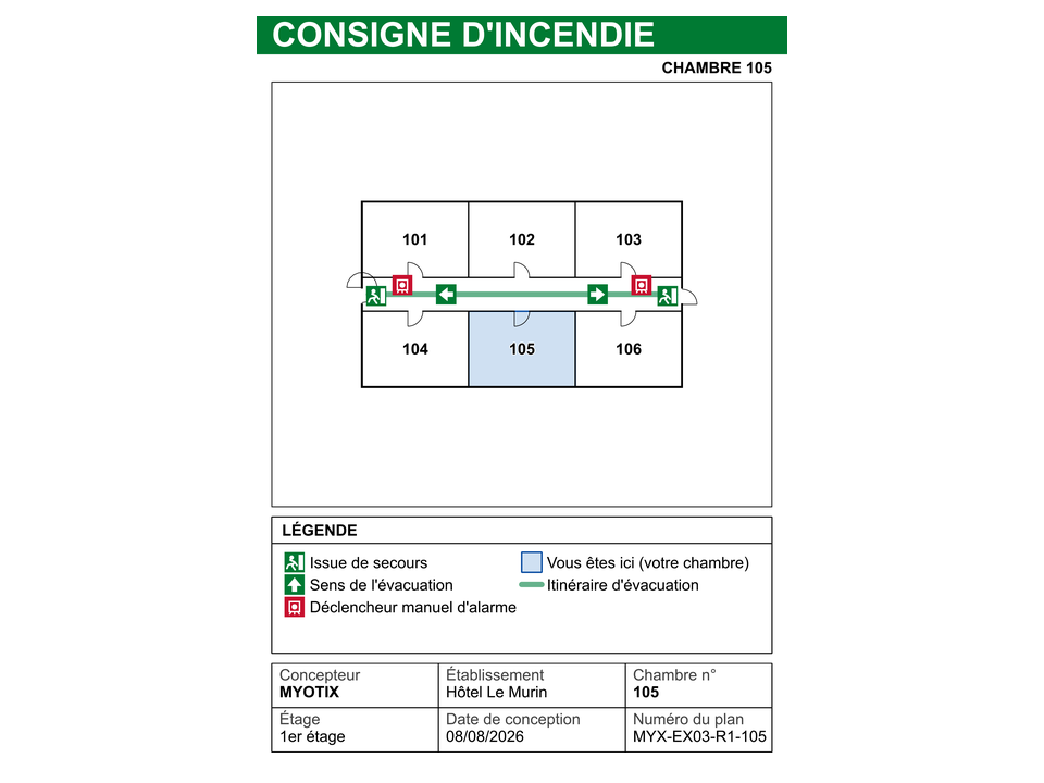 Exemple de plan de chambre au format A4, hôtel fictif