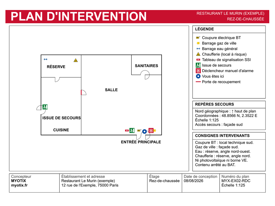 Exemple de plan d'intervention au format A3, établissement fictif